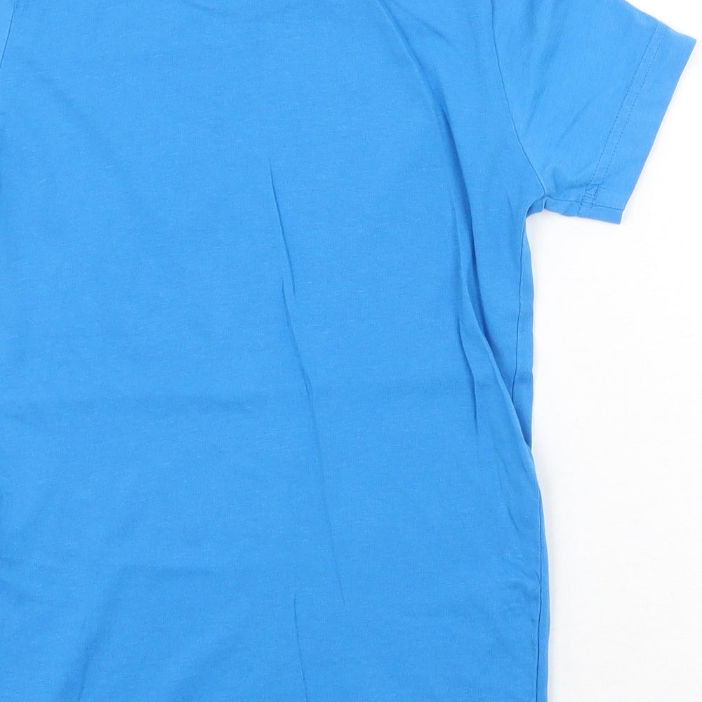 adidas Boys Blue Cotton Basic T-Shirt Size 9-10 Years Round Neck Pullover