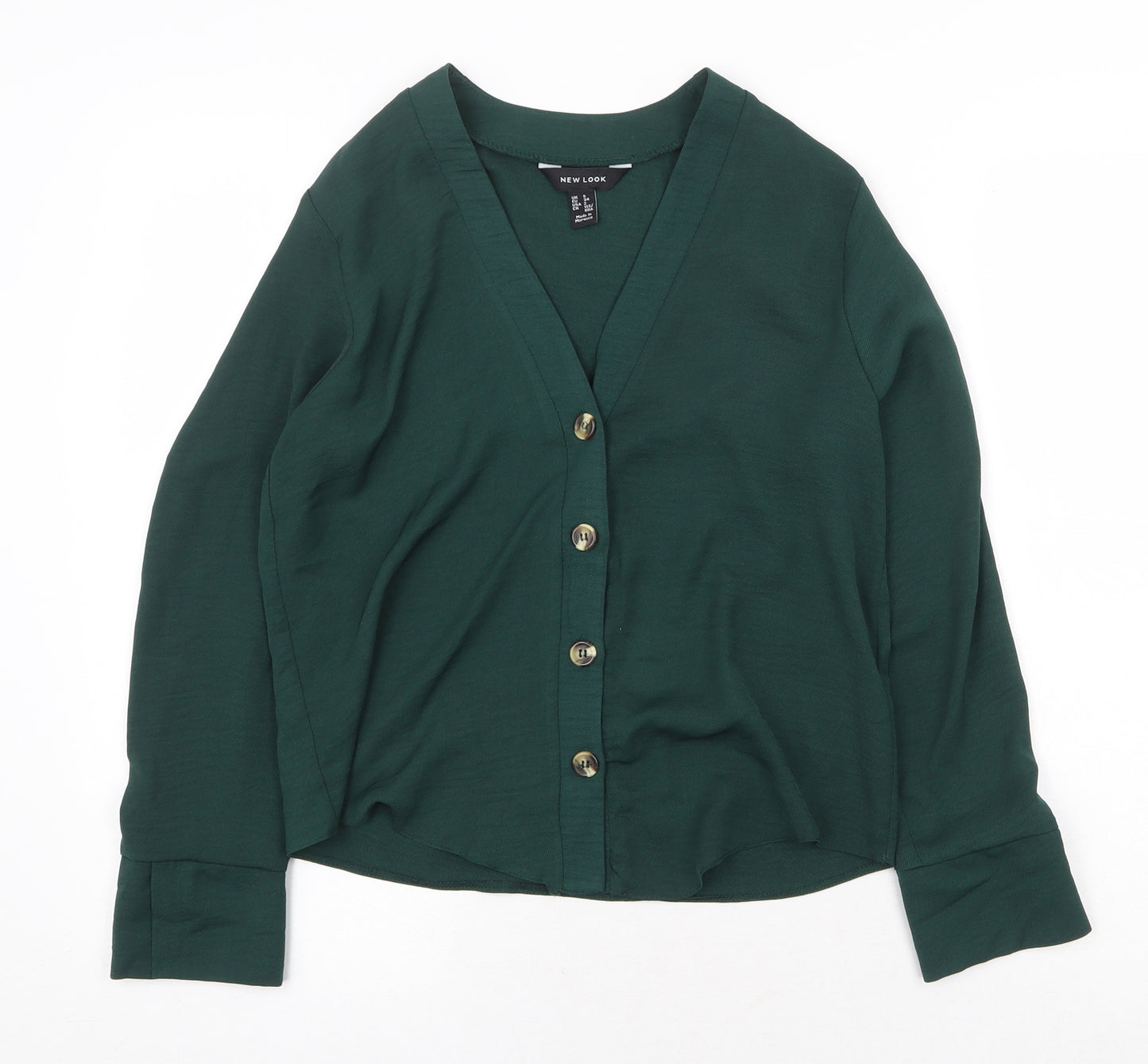 New Look Womens Green Polyester Basic Blouse Size 6 V-Neck