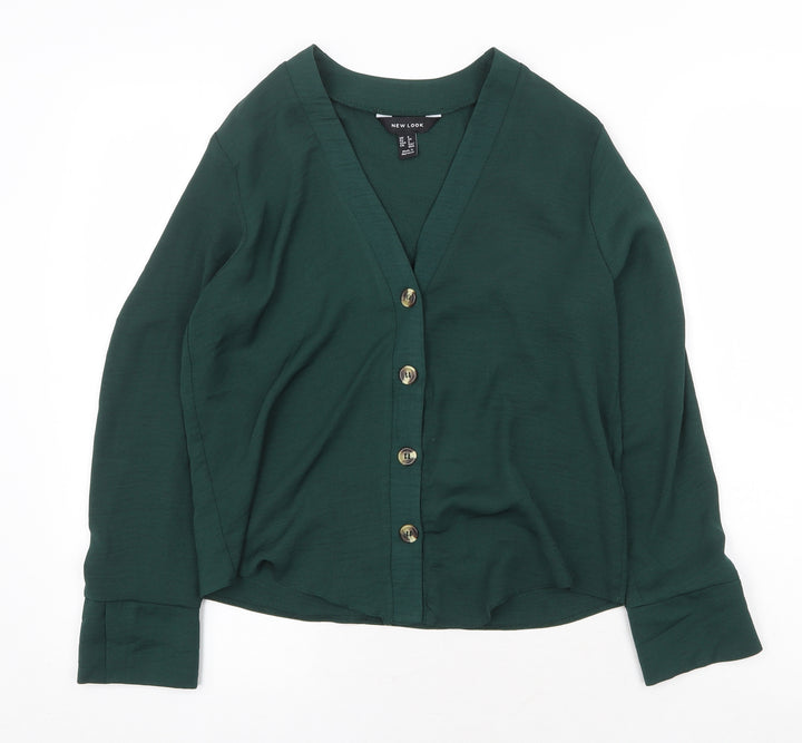New Look Womens Green Polyester Basic Blouse Size 6 V-Neck