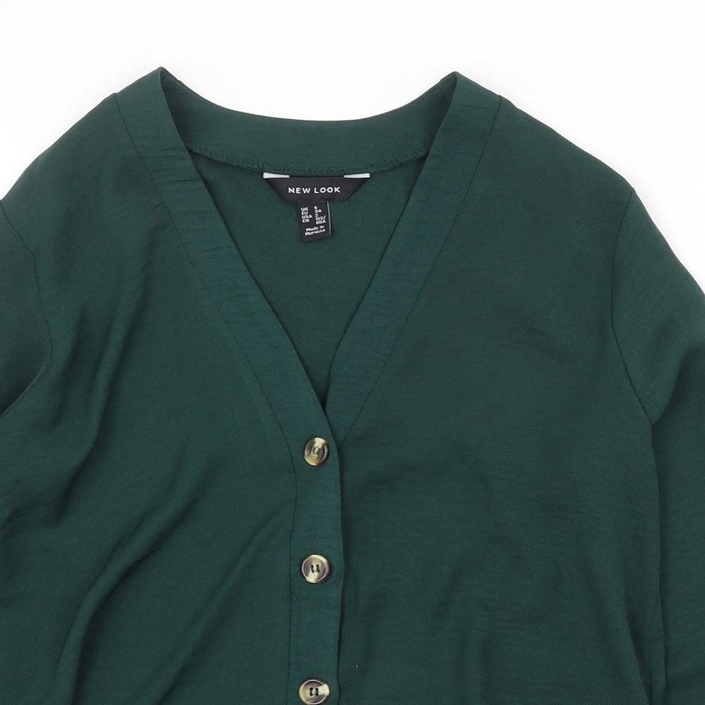 New Look Womens Green Polyester Basic Blouse Size 6 V-Neck