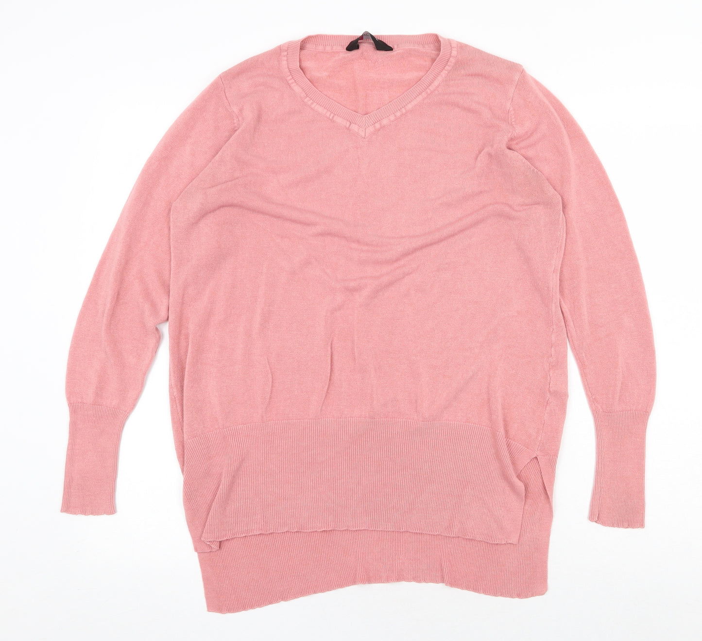 Love Yours Womens Pink V-Neck Acrylic Pullover Jumper Size 16