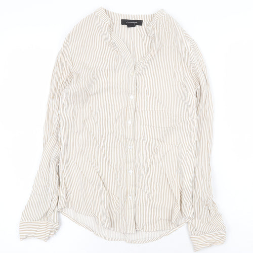 Atmosphere Womens Beige Striped Viscose Basic Blouse Size 6 V-Neck