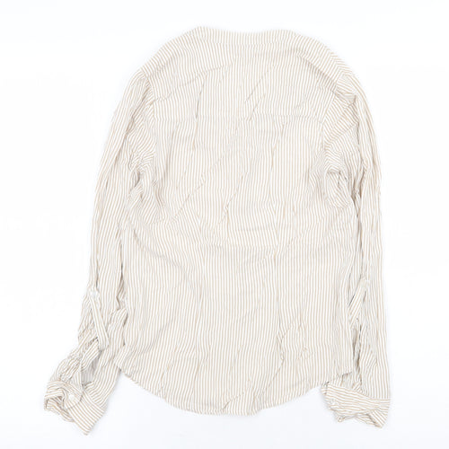 Atmosphere Womens Beige Striped Viscose Basic Blouse Size 6 V-Neck