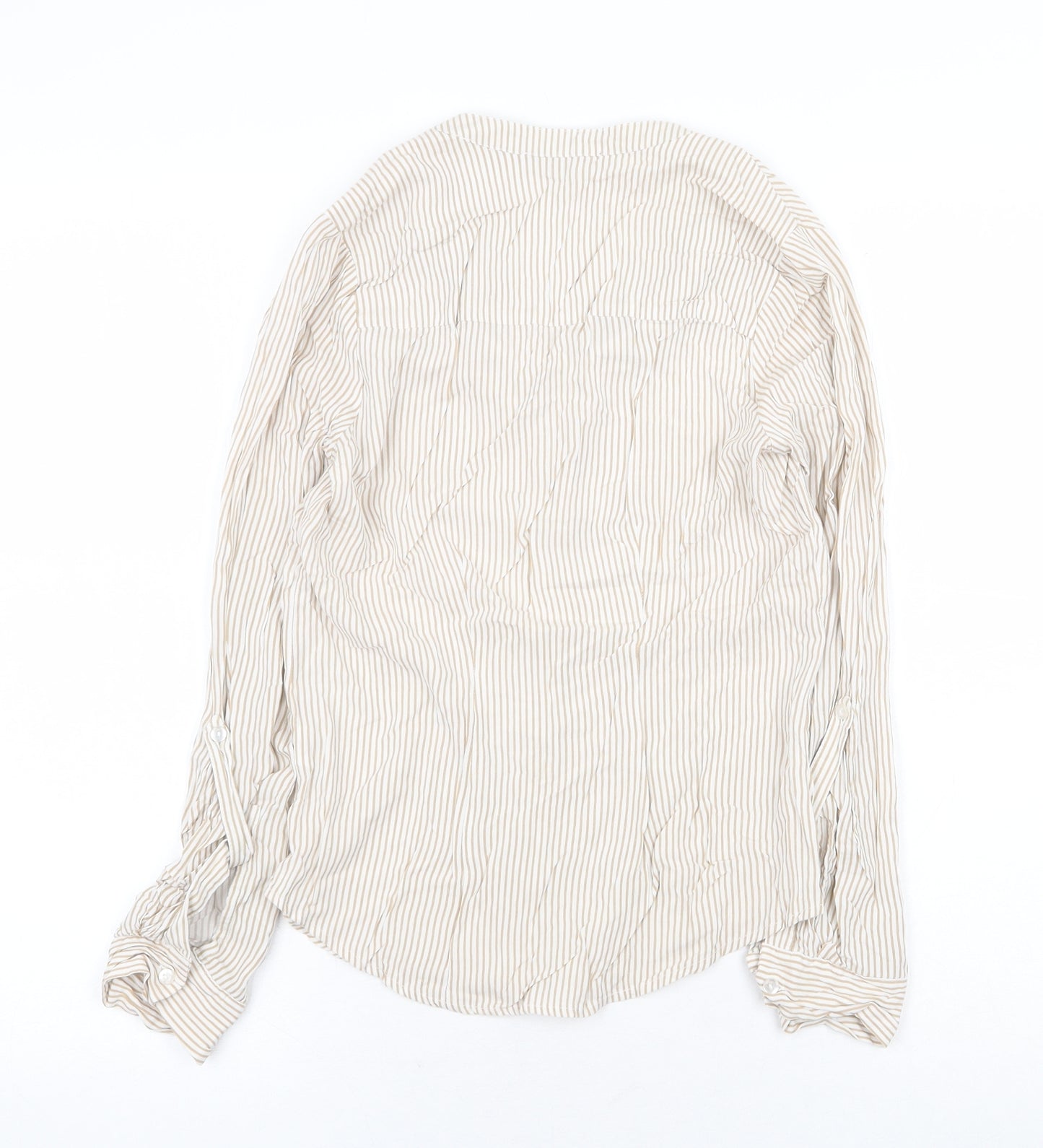 Atmosphere Womens Beige Striped Viscose Basic Blouse Size 6 V-Neck