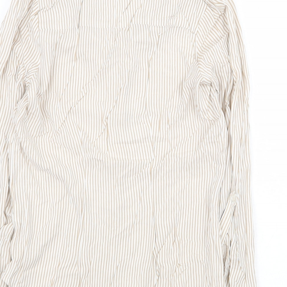 Atmosphere Womens Beige Striped Viscose Basic Blouse Size 6 V-Neck