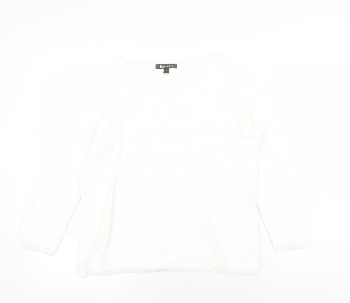 Bonmarché Womens White Round Neck Polyester Pullover Jumper Size 10