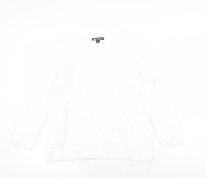 Bonmarché Womens White Round Neck Polyester Pullover Jumper Size 10