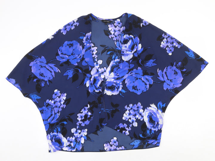 New Look Womens Blue Floral Polyester Kimono Blouse Size 8 V-Neck