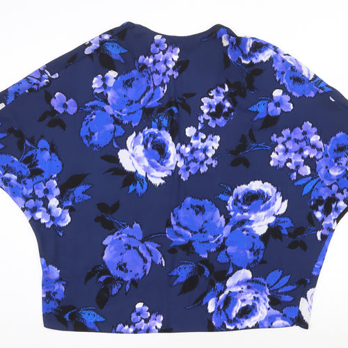 New Look Womens Blue Floral Polyester Kimono Blouse Size 8 V-Neck