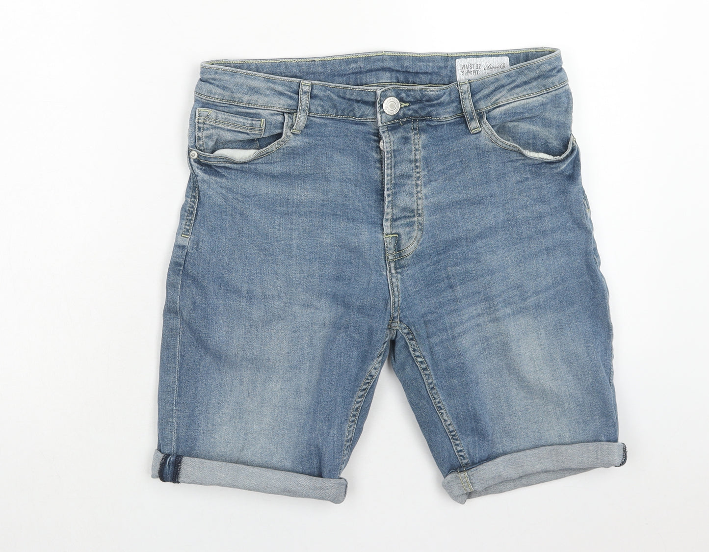 Denim & Co. Mens Blue Cotton Biker Shorts Size 32 in Regular Button