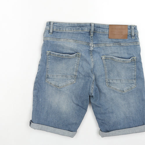 Denim & Co. Mens Blue Cotton Biker Shorts Size 32 in Regular Button