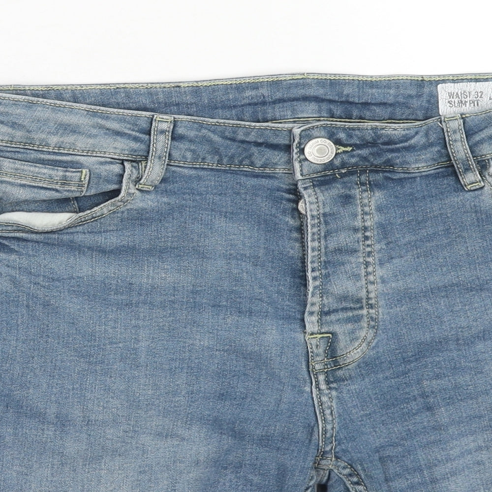 Denim & Co. Mens Blue Cotton Biker Shorts Size 32 in Regular Button