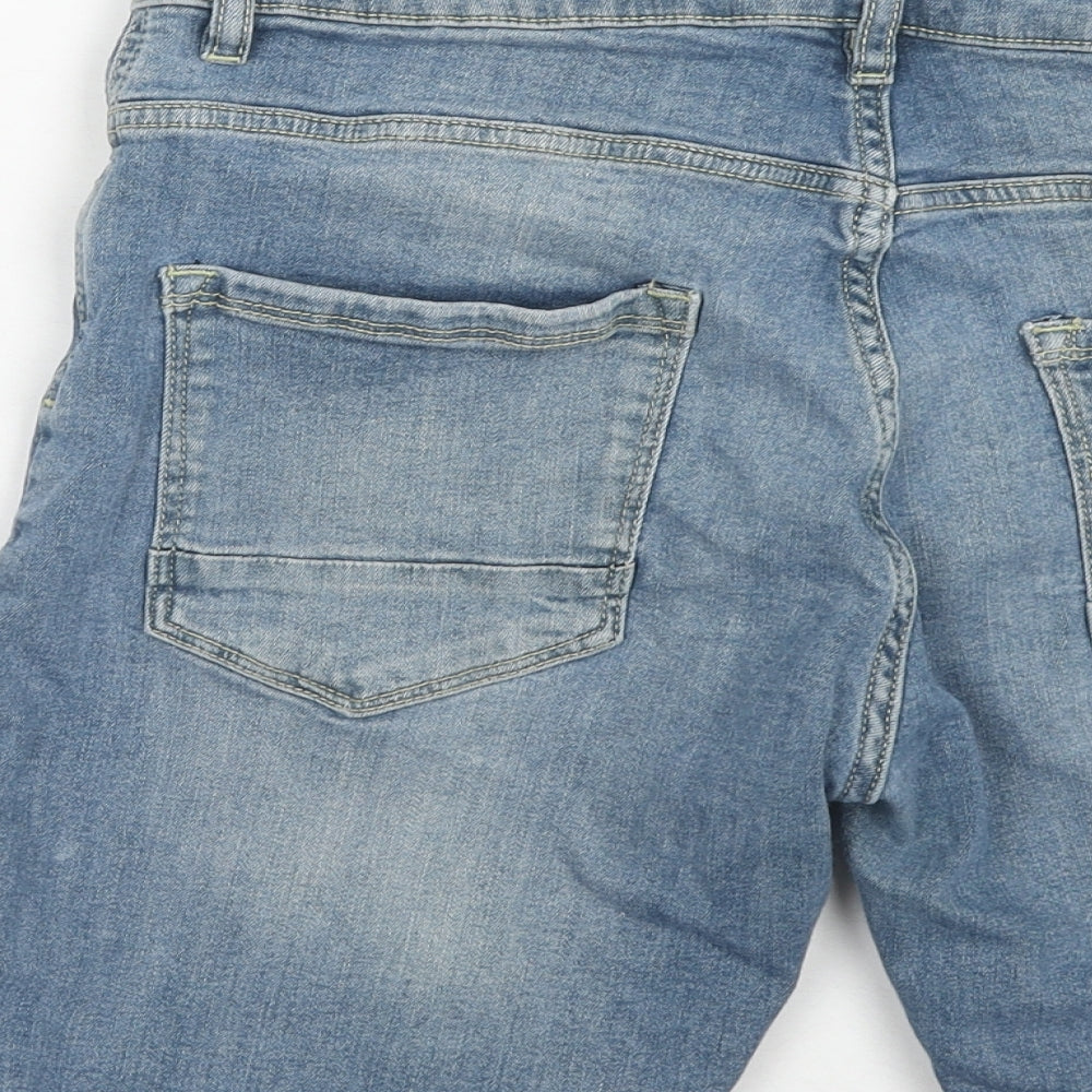 Denim & Co. Mens Blue Cotton Biker Shorts Size 32 in Regular Button