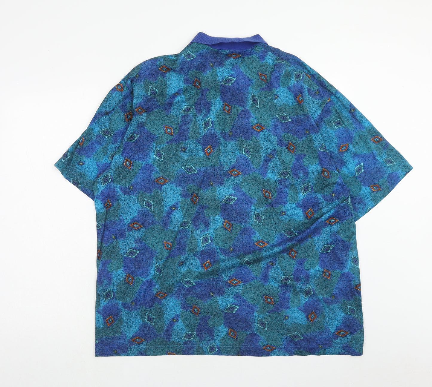 St.Michael Mens Blue Geometric Cotton Polo Size XL Collared Button