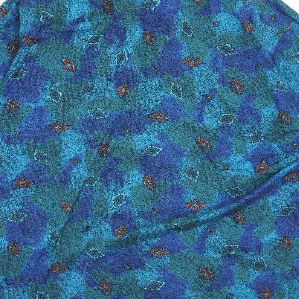 St.Michael Mens Blue Geometric Cotton Polo Size XL Collared Button