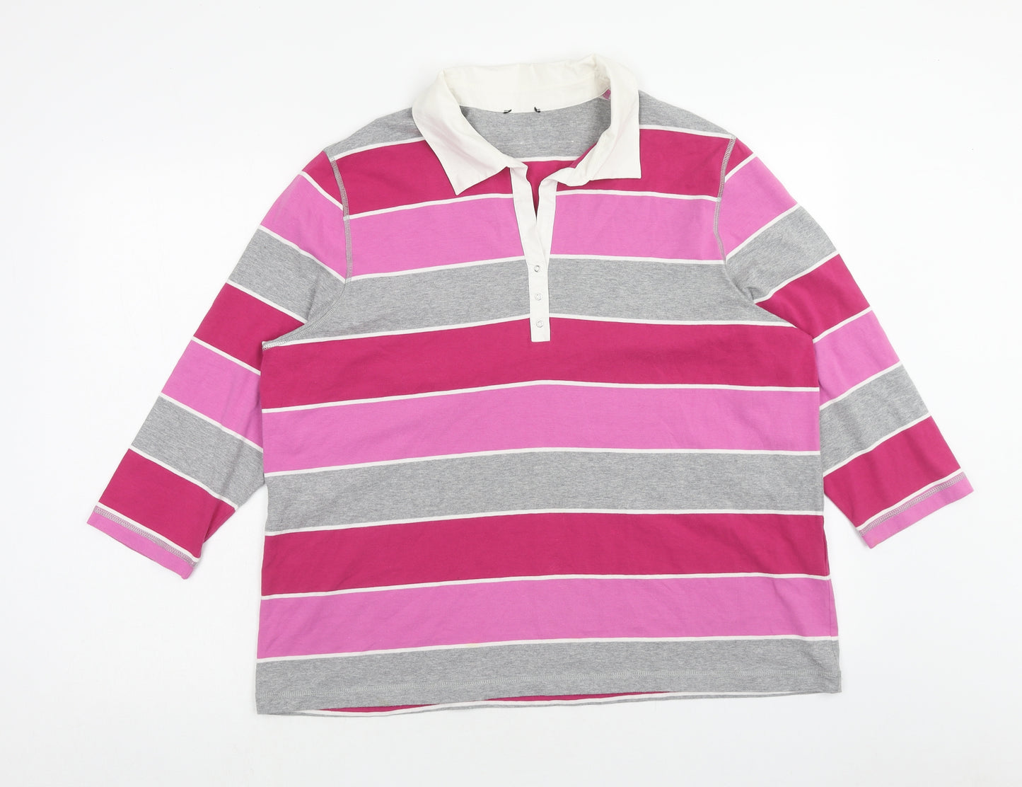 Preworn Womens Pink Striped Cotton Basic Polo Size 22 Collared