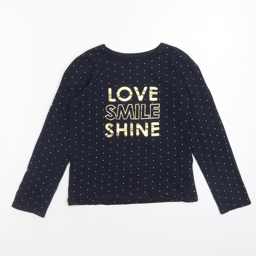 Primark Girls Blue Polka Dot Cotton Basic Blouse Size 8-9 Years Boat Neck Pullover - Love Smile Shine
