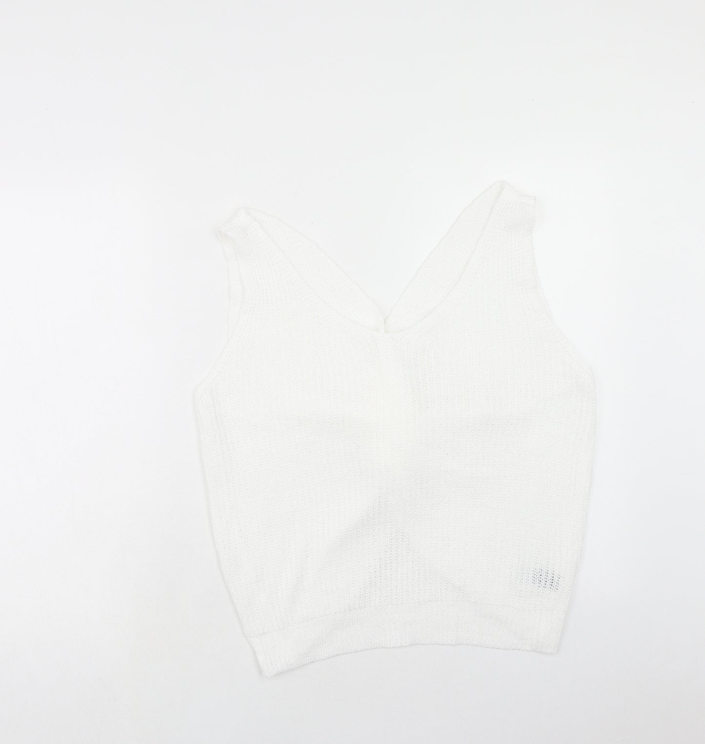SheIn Womens White Acrylic Basic Tank Size XL V-Neck
