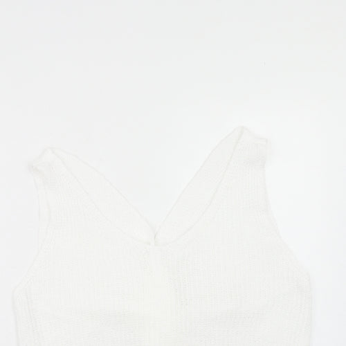 SheIn Womens White Acrylic Basic Tank Size XL V-Neck
