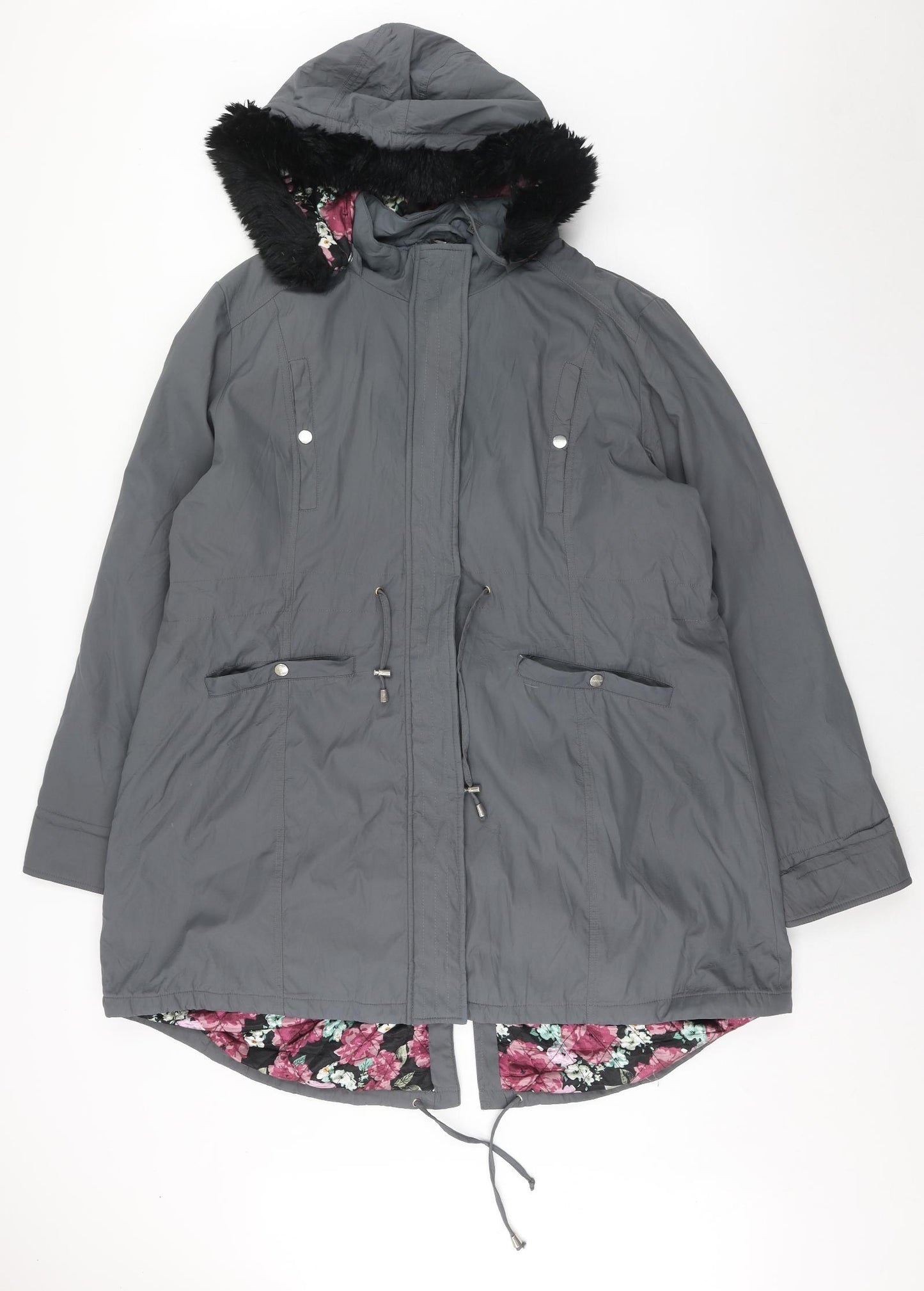 Finesse Womens Grey Parka Jacket Size 24 Zip