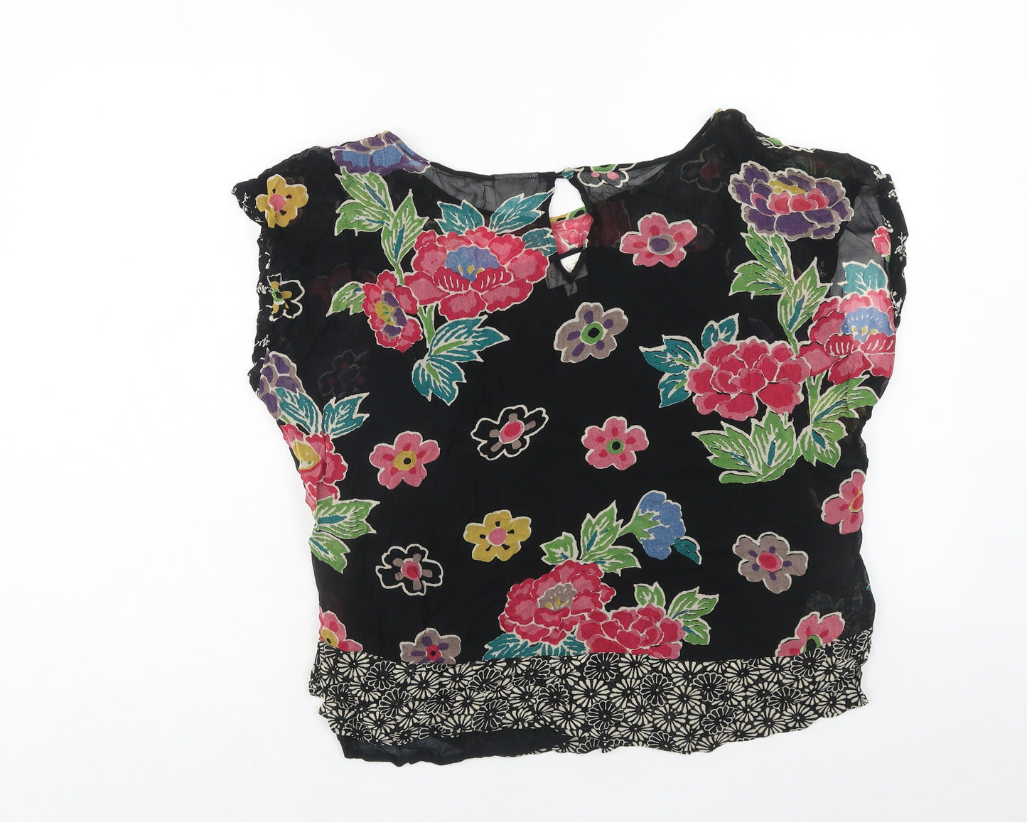 EAST Womens Black Floral Viscose Basic Blouse Size 18 Round Neck
