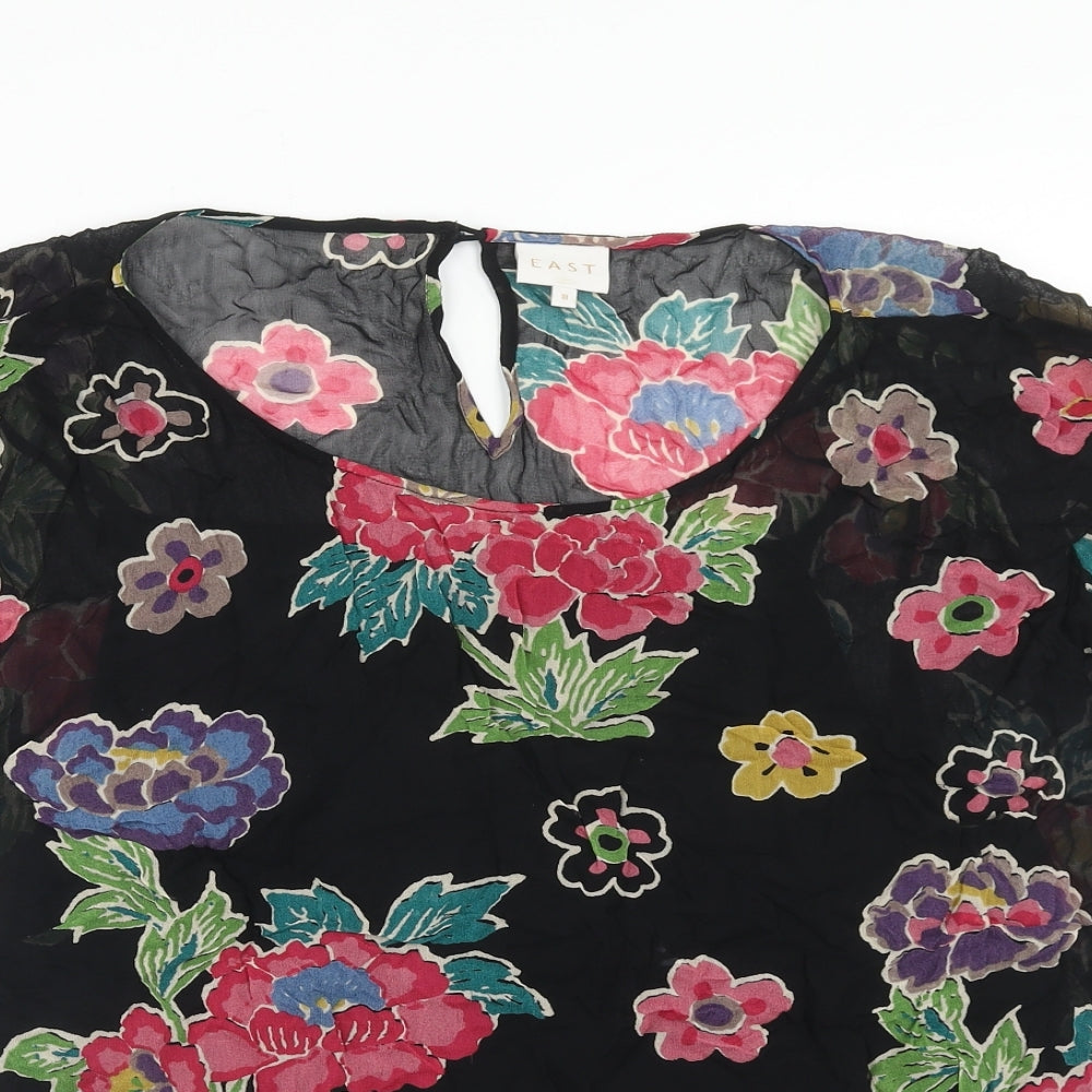 EAST Womens Black Floral Viscose Basic Blouse Size 18 Round Neck