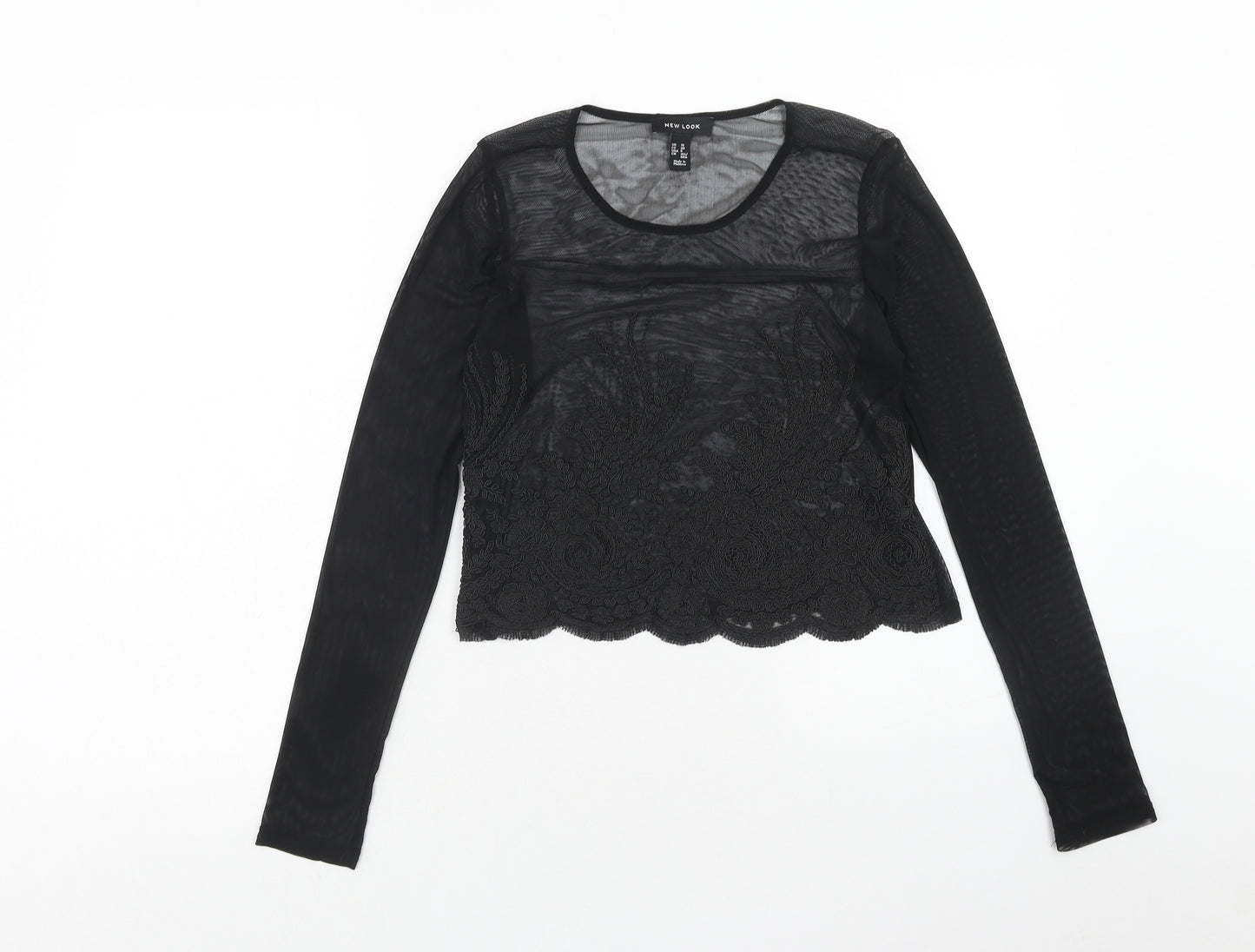 New Look Womens Black Nylon Basic T-Shirt Size 10 Scoop Neck