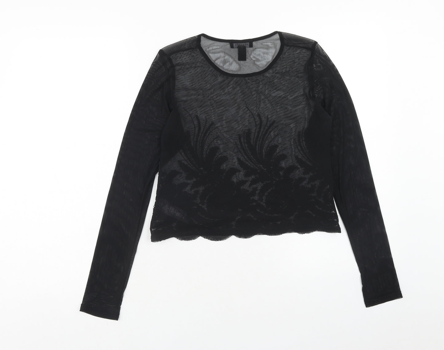 New Look Womens Black Nylon Basic T-Shirt Size 10 Scoop Neck