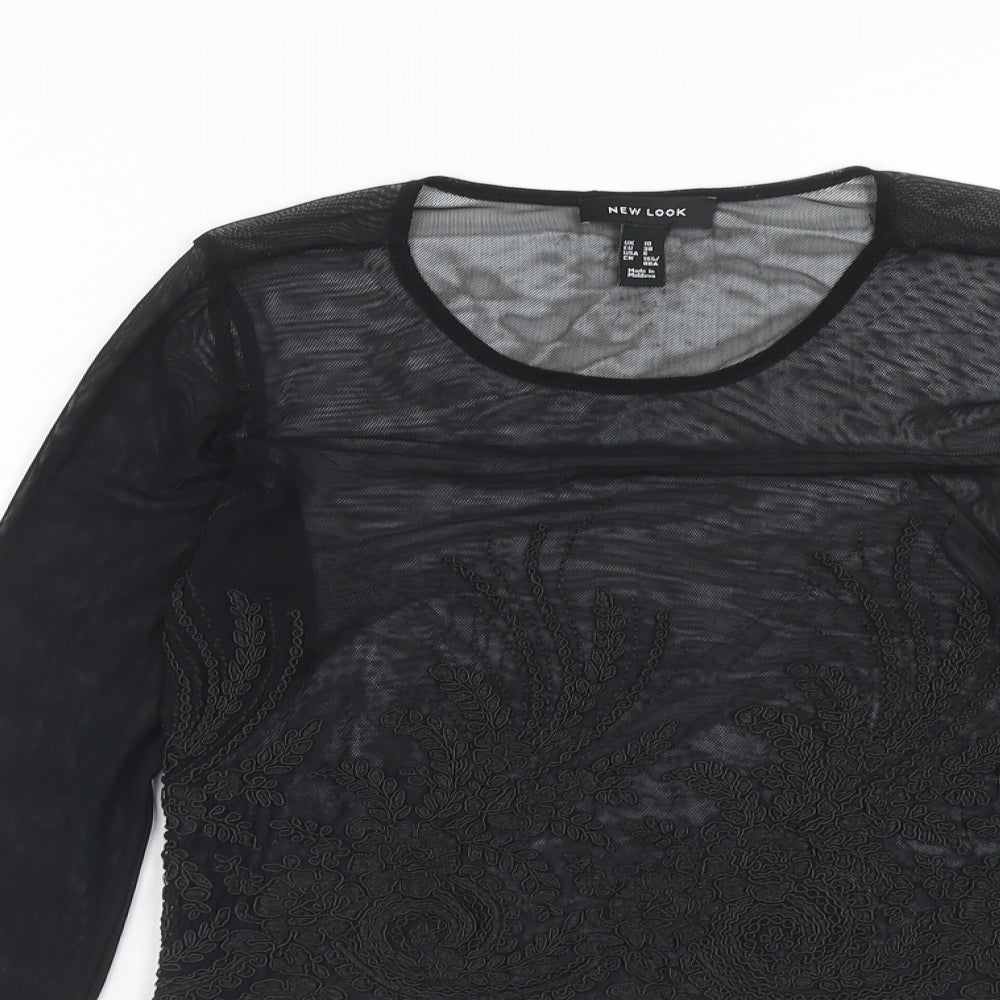 New Look Womens Black Nylon Basic T-Shirt Size 10 Scoop Neck