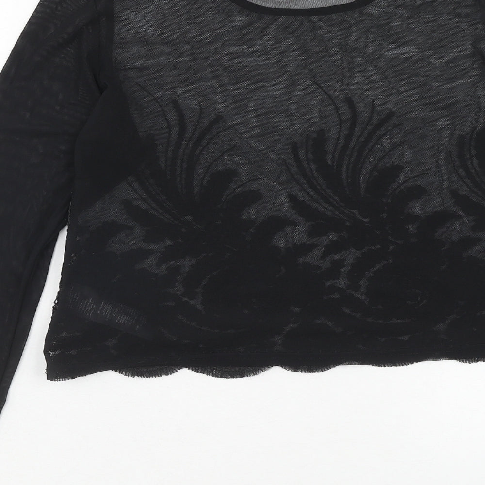 New Look Womens Black Nylon Basic T-Shirt Size 10 Scoop Neck