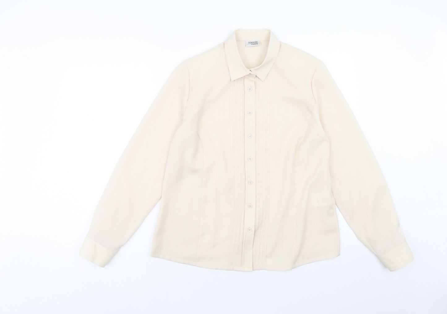 Sommer Mann Womens Beige Polyester Basic Button-Up Size 16 Collared