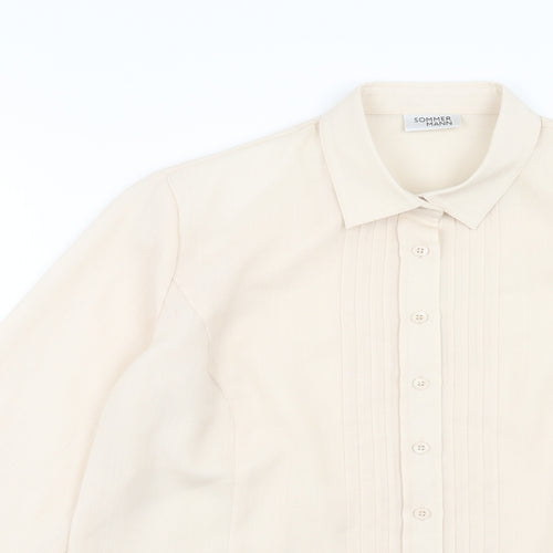 Sommer Mann Womens Beige Polyester Basic Button-Up Size 16 Collared