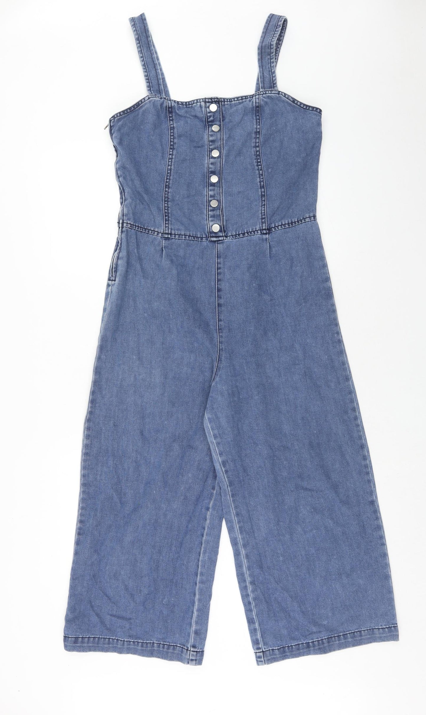 New Look Womens Blue Cotton Jumpsuit One-Piece Size 10 Zip