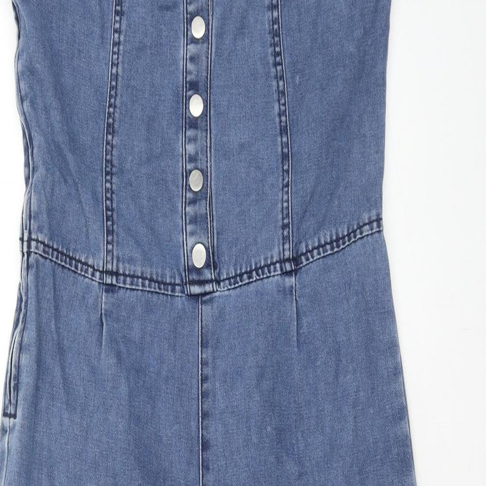 New Look Womens Blue Cotton Jumpsuit One-Piece Size 10 Zip