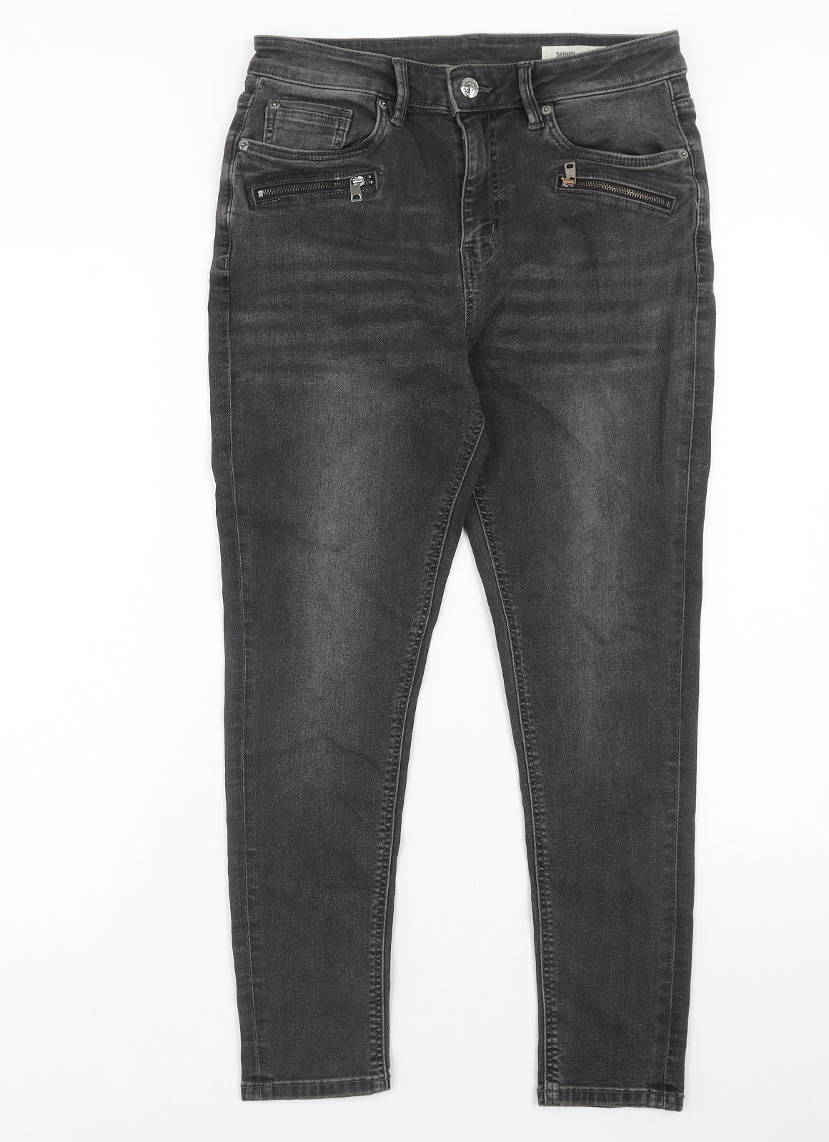 Marks and Spencer Womens Grey Cotton Skinny Jeans Size 12 Regular Zip