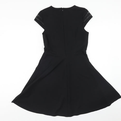 H&M Womens Black Polyester Fit & Flare Size S Round Neck Zip - Lace Detail