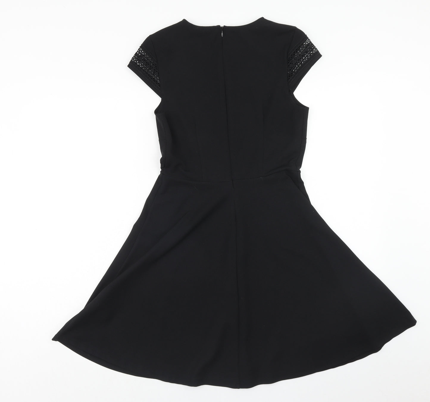 H&M Womens Black Polyester Fit & Flare Size S Round Neck Zip - Lace Detail