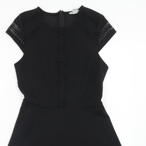 H&M Womens Black Polyester Fit & Flare Size S Round Neck Zip - Lace Detail