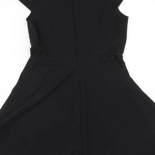 H&M Womens Black Polyester Fit & Flare Size S Round Neck Zip - Lace Detail