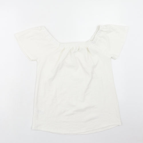 Papaya Womens White Polyester Basic T-Shirt Size 8 Square Neck