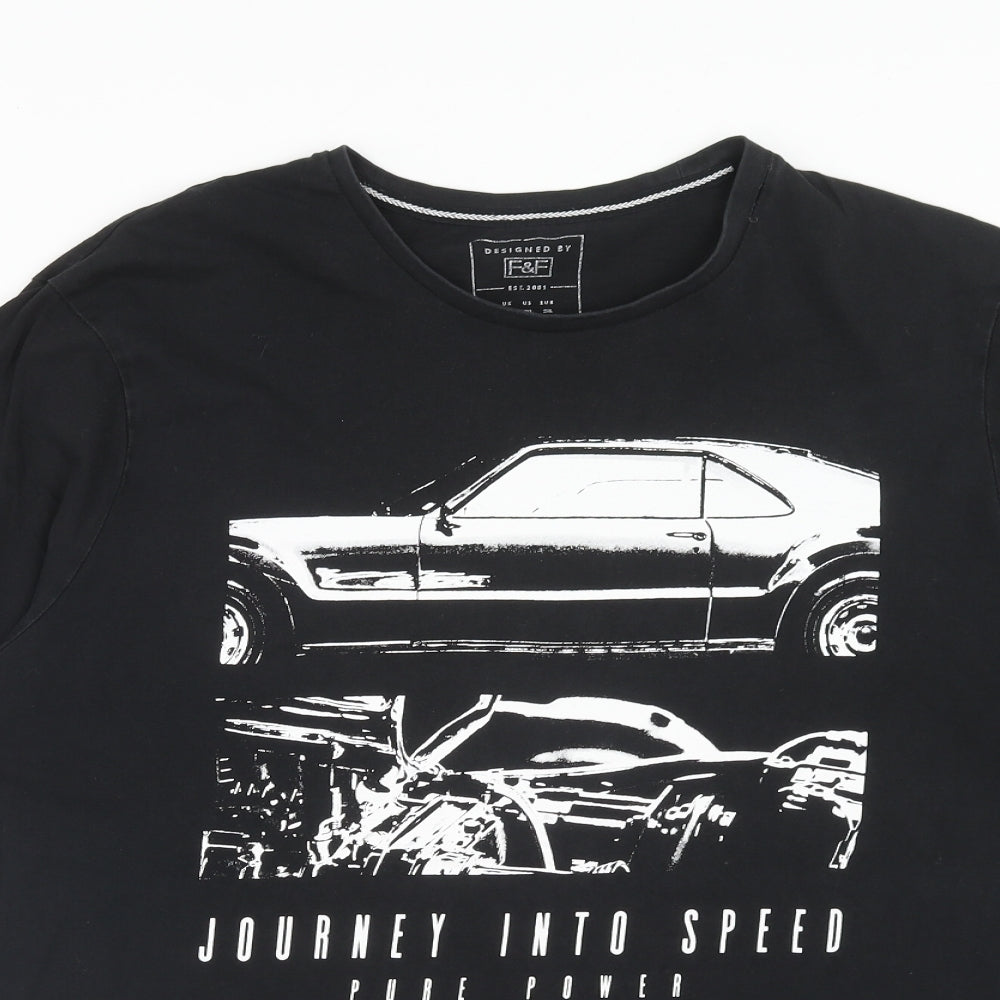 F&F Mens Black Cotton T-Shirt Size 2XL Round Neck - Journey into Speed