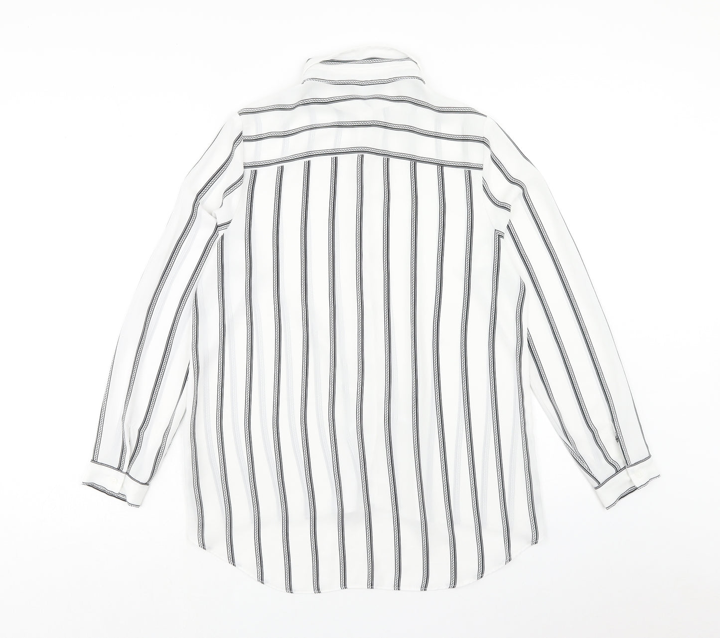 New Look Womens White Striped Polyester Basic Button-Up Size 12 Collared