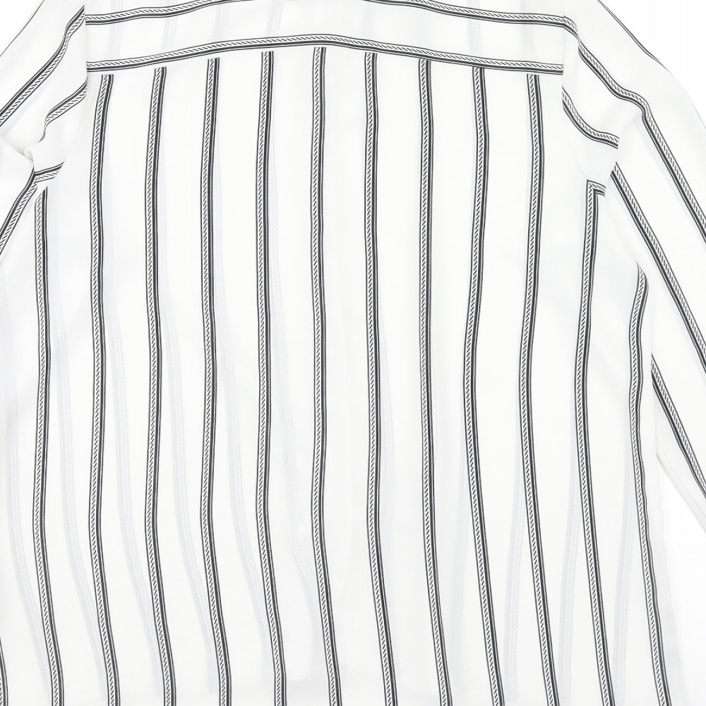 New Look Womens White Striped Polyester Basic Button-Up Size 12 Collared