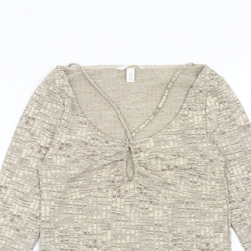 H&M Womens Brown Geometric Polyester Basic Blouse Size M Scoop Neck