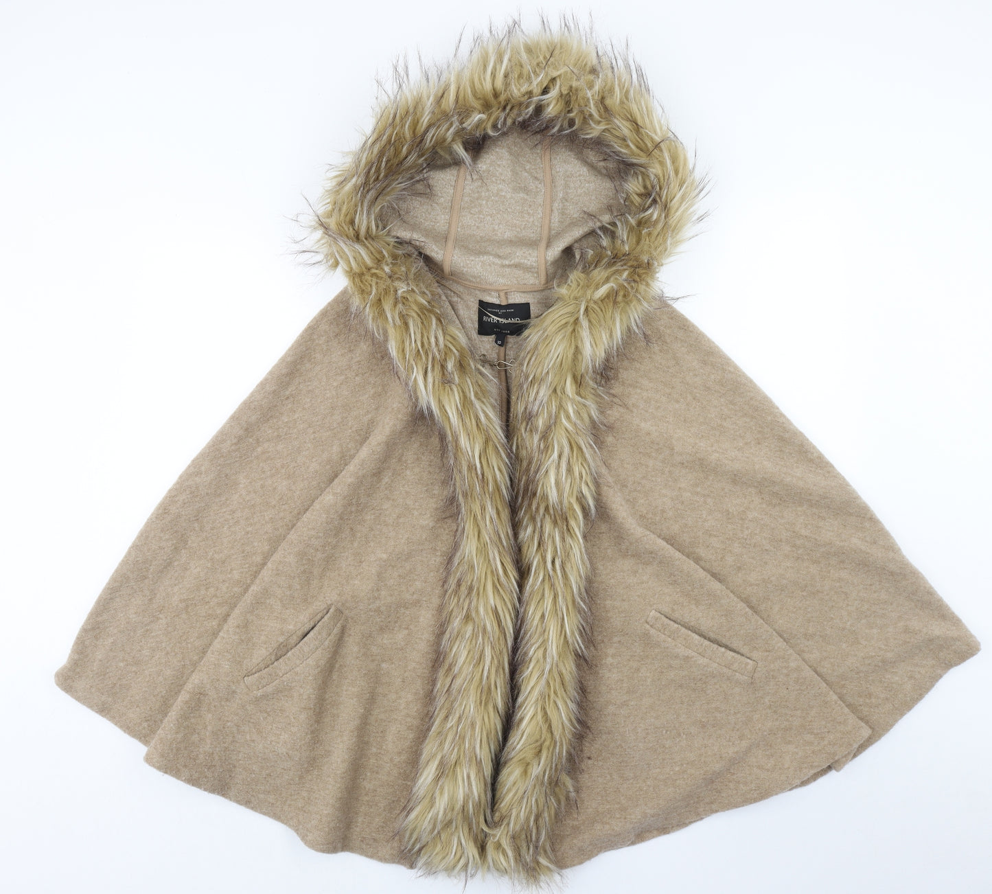 River Island Womens Brown Round Neck Acrylic Cape Jumper Size 10