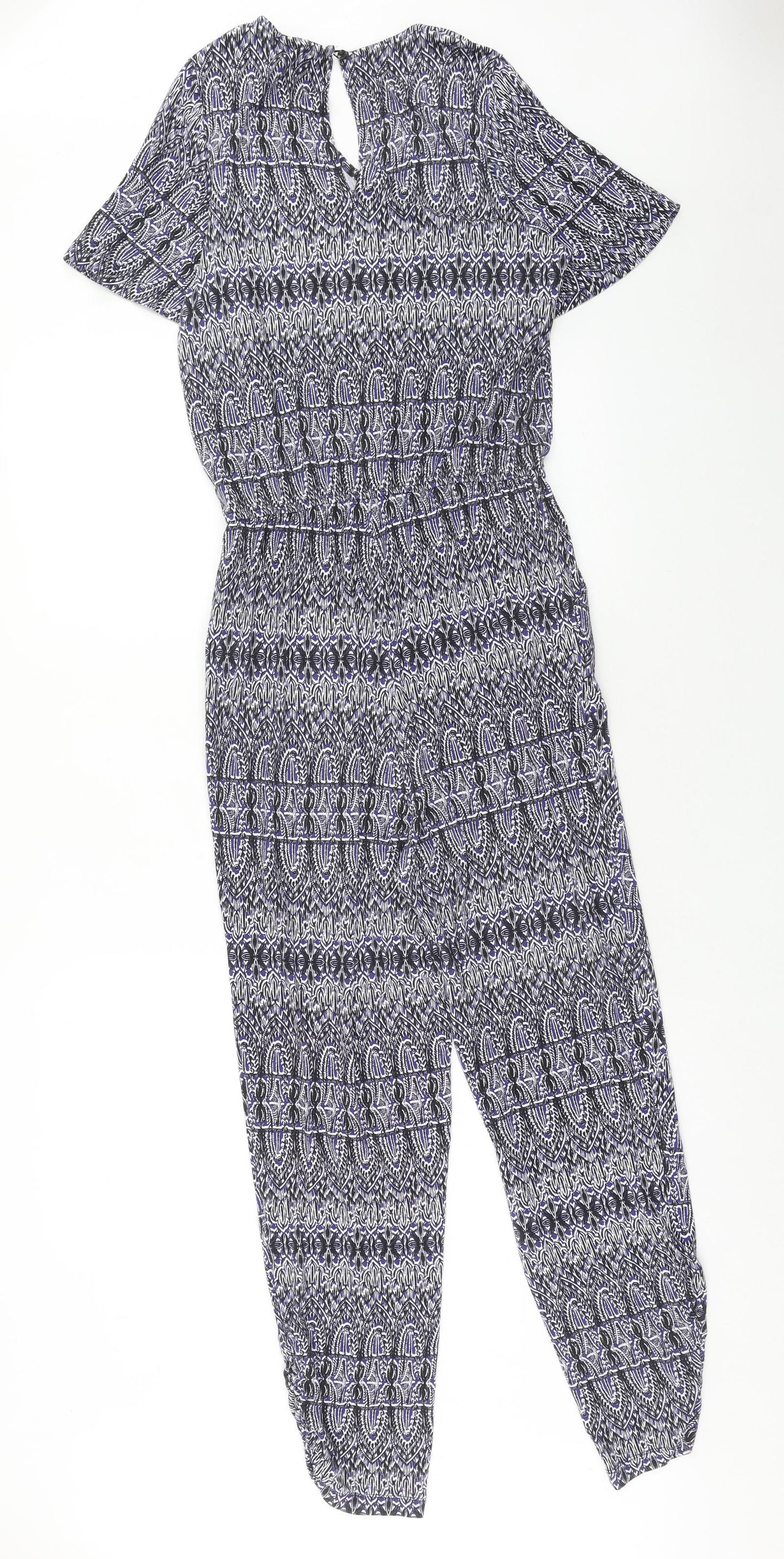 Together Womens Blue Geometric Viscose Jumpsuit One-Piece Size 10 Button