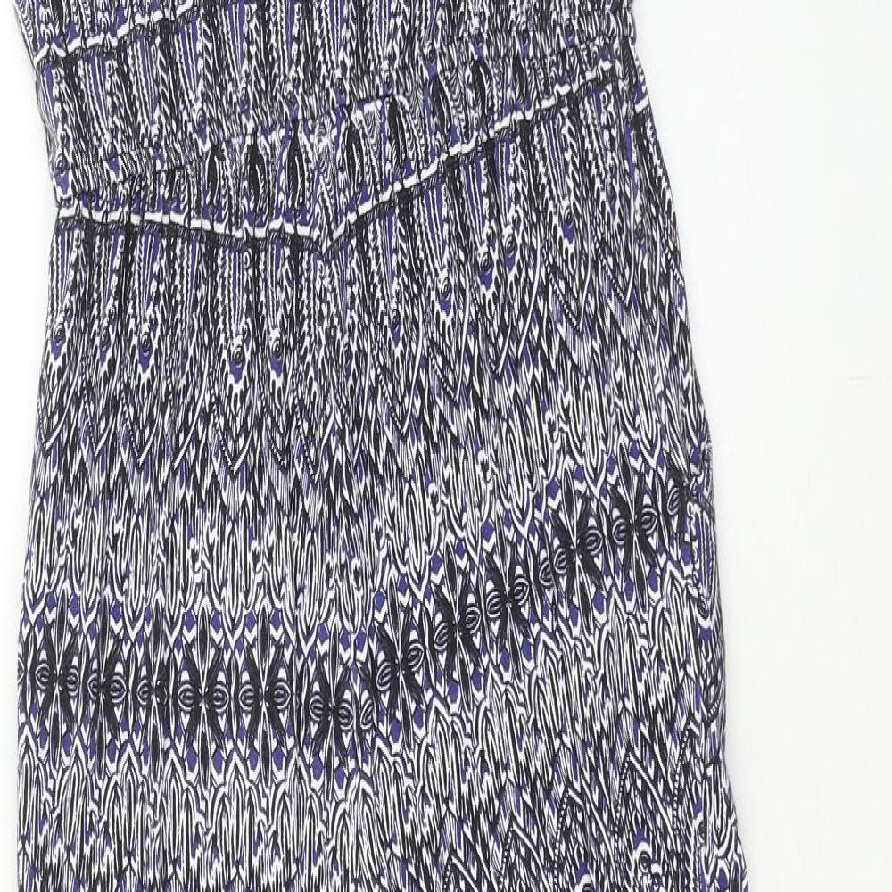 Together Womens Blue Geometric Viscose Jumpsuit One-Piece Size 10 Button