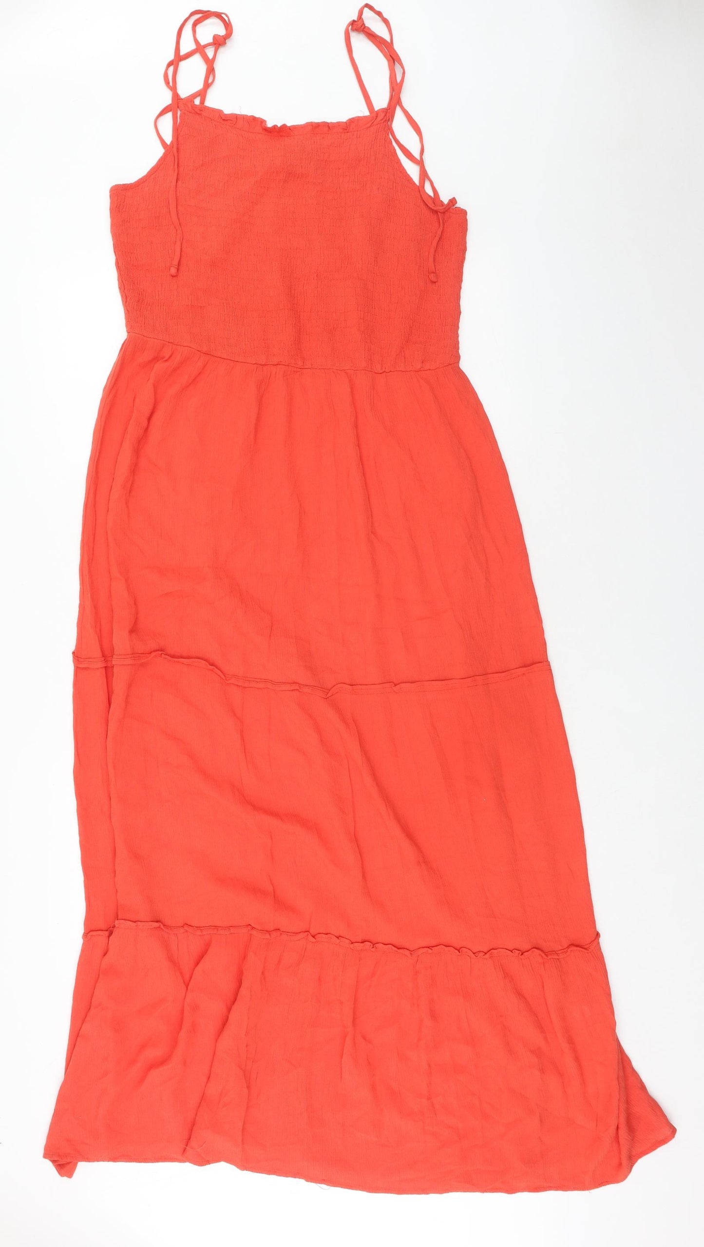 Primark Womens Orange Viscose Slip Dress Size 16 Scoop Neck Pullover - Tiered