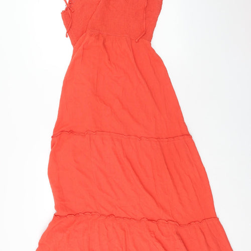 Primark Womens Orange Viscose Slip Dress Size 16 Scoop Neck Pullover - Tiered