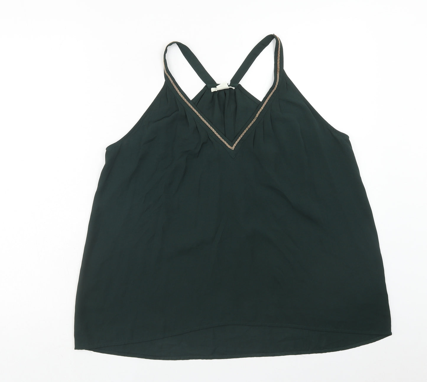 H&M Womens Green Polyester Basic Tank Size 8 V-Neck